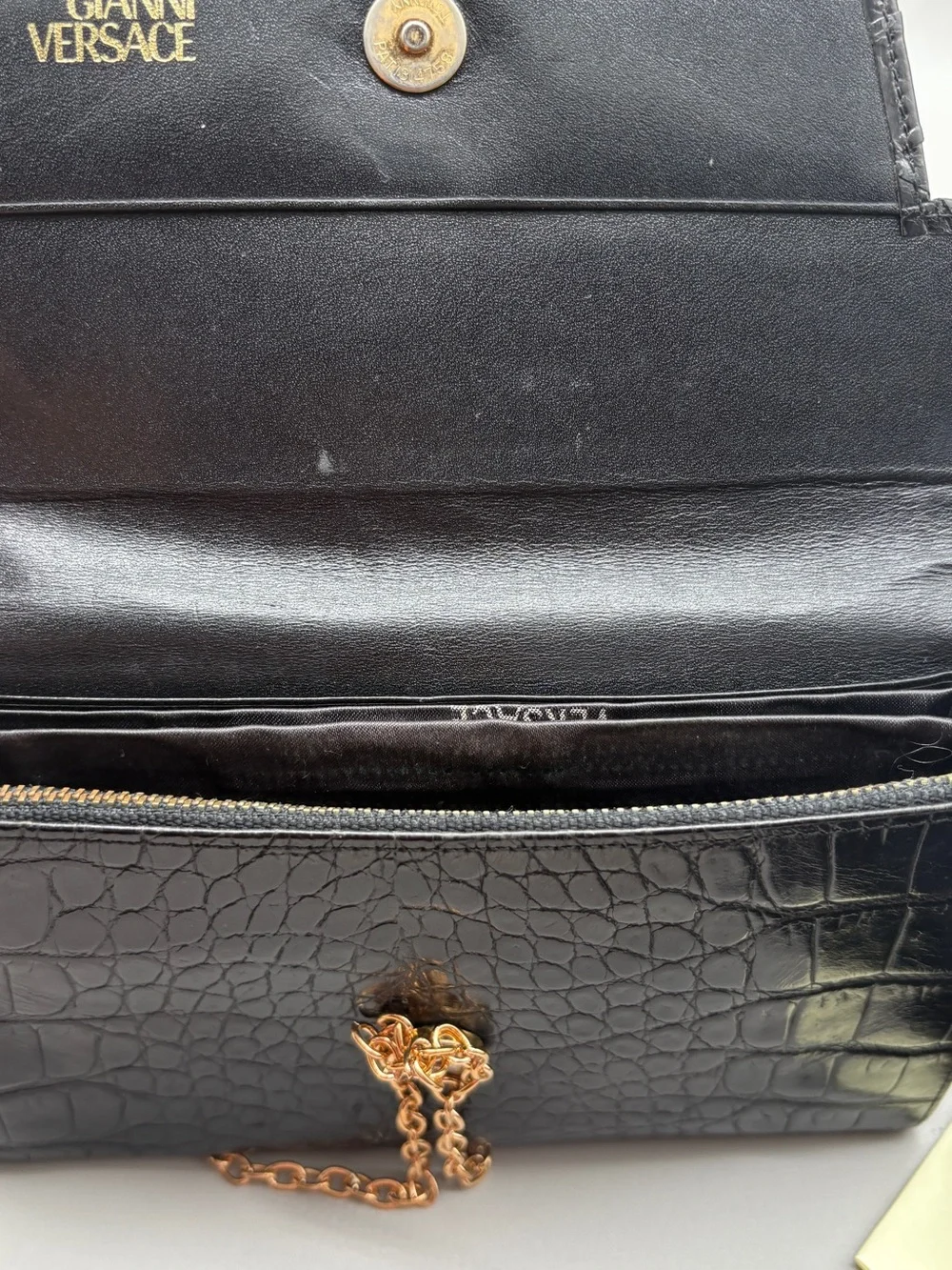 Vintage Gianni Versace Croc Embossed  Wallet w/ unbranded chain